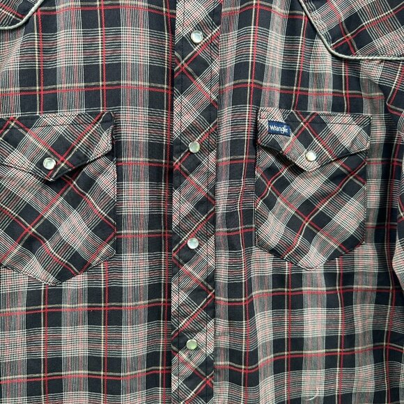 Wrangler Mens Western Shirt‎ Extra Large Red Black Plaid Long Sleeve Pearl Snap - Picture 3 of 14